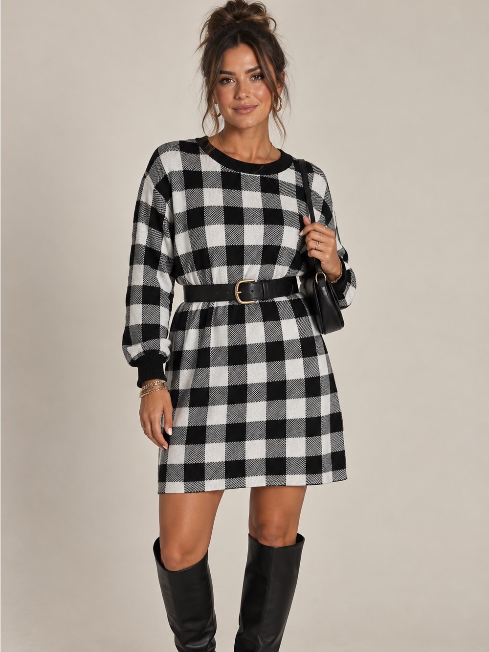 VICI • sweater dress black and white gingham check pattern size Large